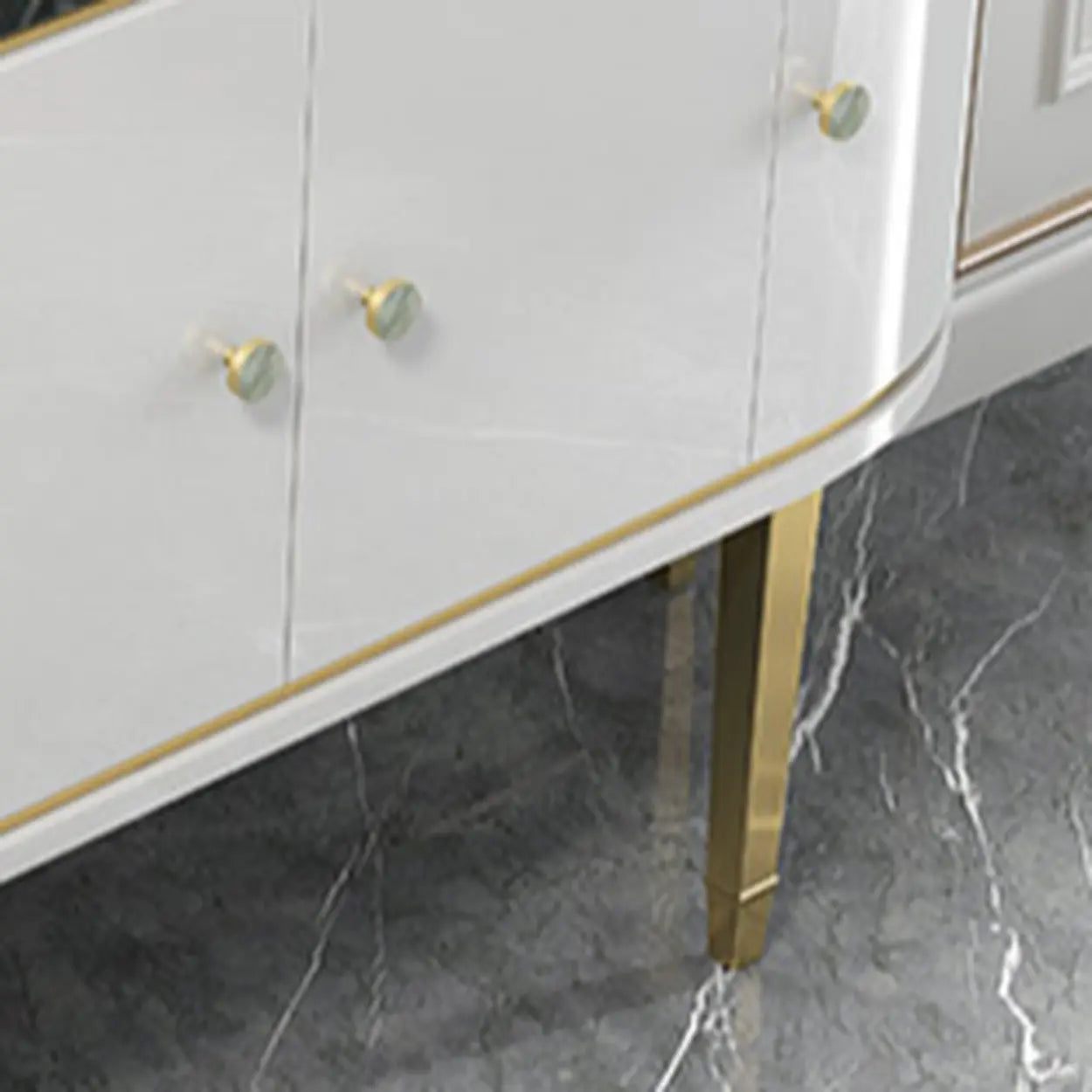 Half-Circle Gray Marble Console Table with Cabinets