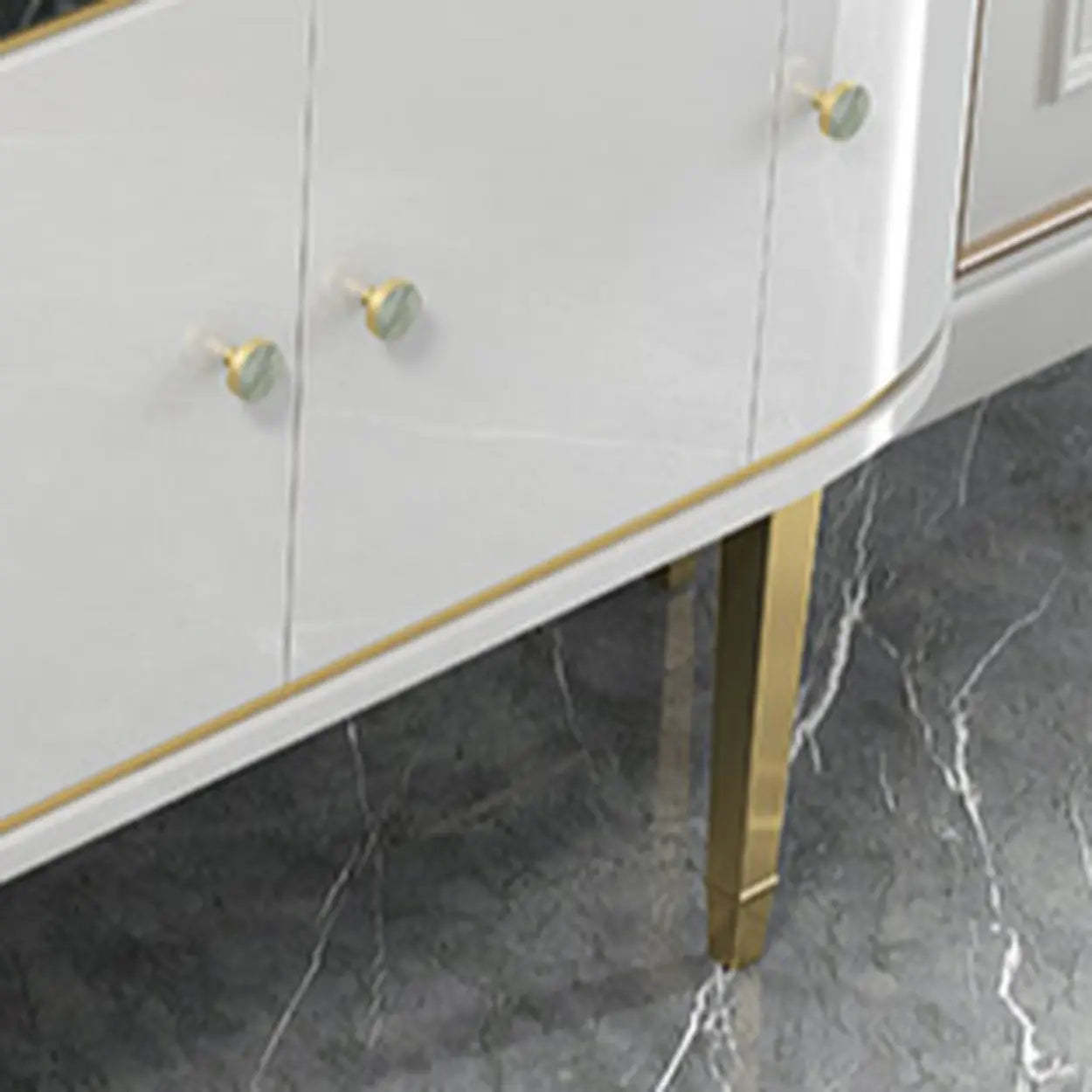 Half-Circle Gray Marble Console Table with Cabinets