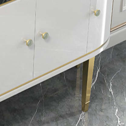 Half-Circle Gray Marble Console Table with Cabinets