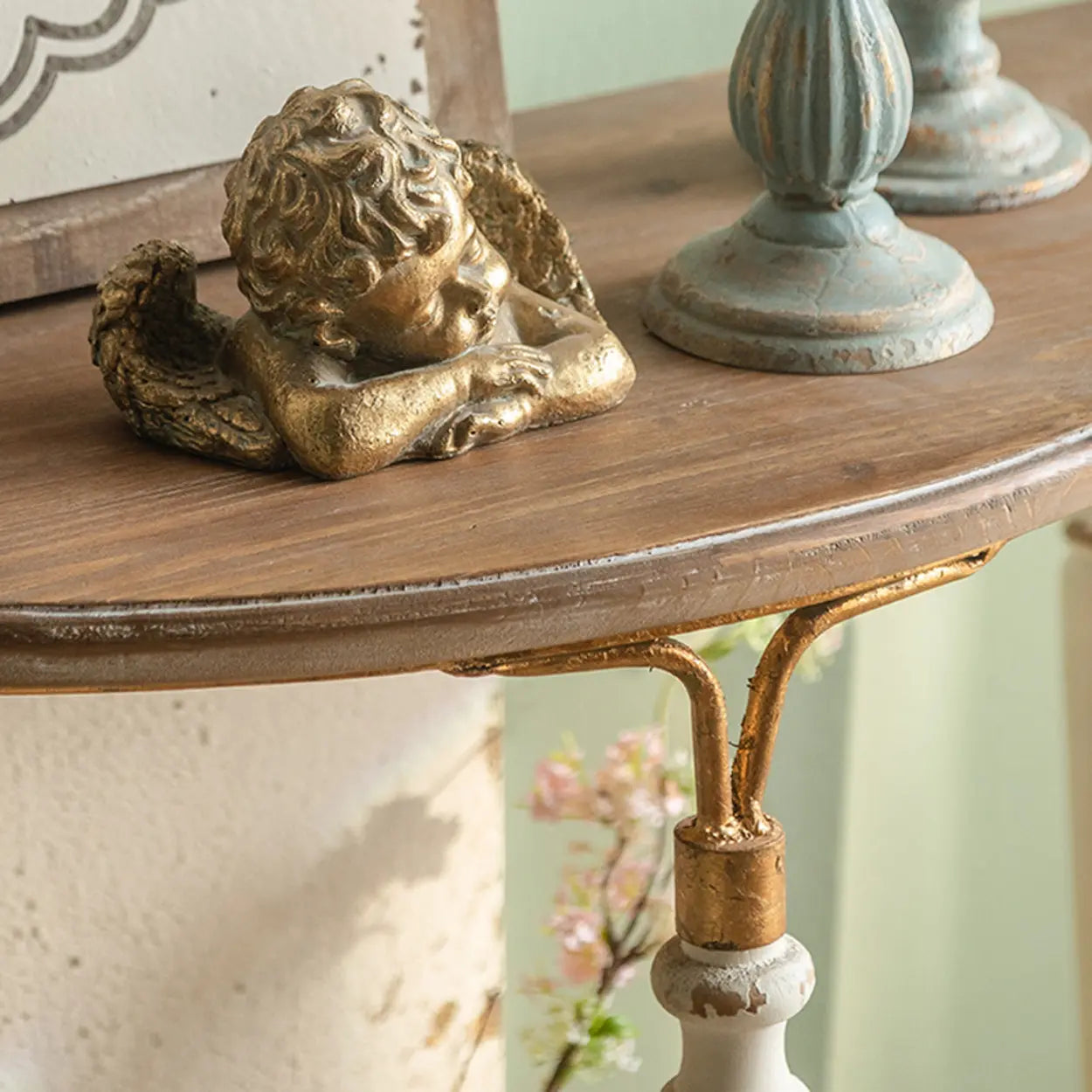 Half-Moon Distressed Brown Three-Leg Console Table