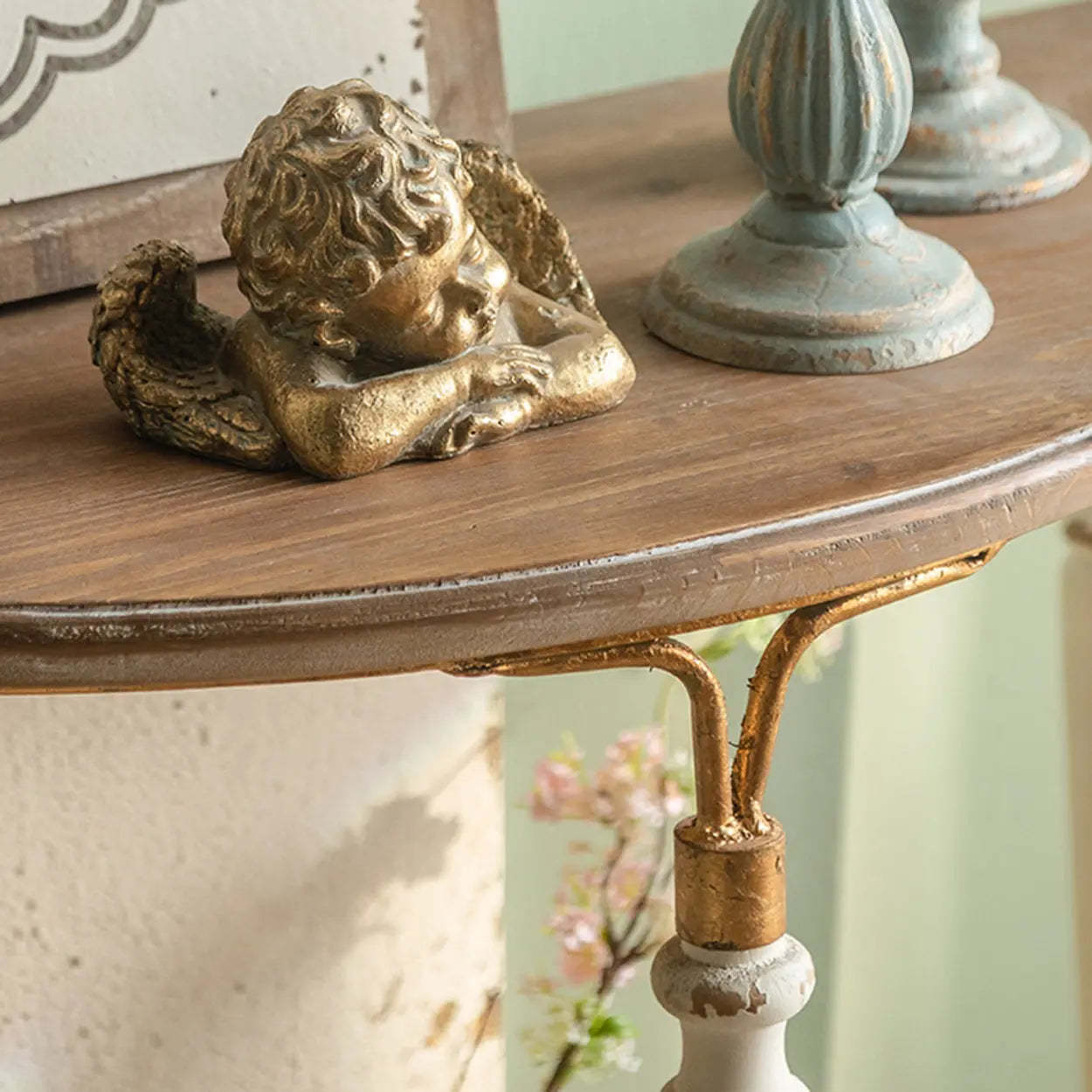 Half-Moon Distressed Brown Three-Leg Console Table