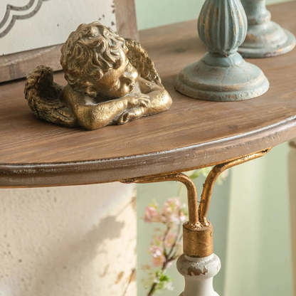 Half-Moon Distressed Brown Three-Leg Console Table