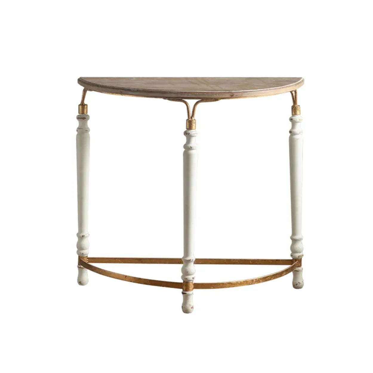Half-Moon Distressed Brown Three-Leg Console Table