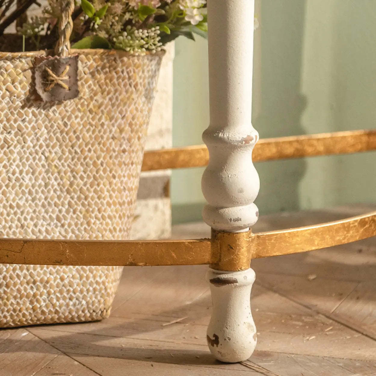 Half-Moon Distressed Brown Three-Leg Console Table