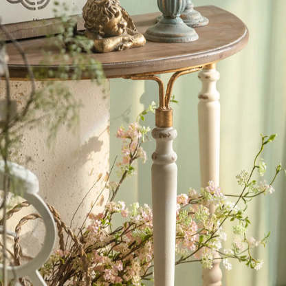 Half-Moon Distressed Brown Three-Leg Console Table