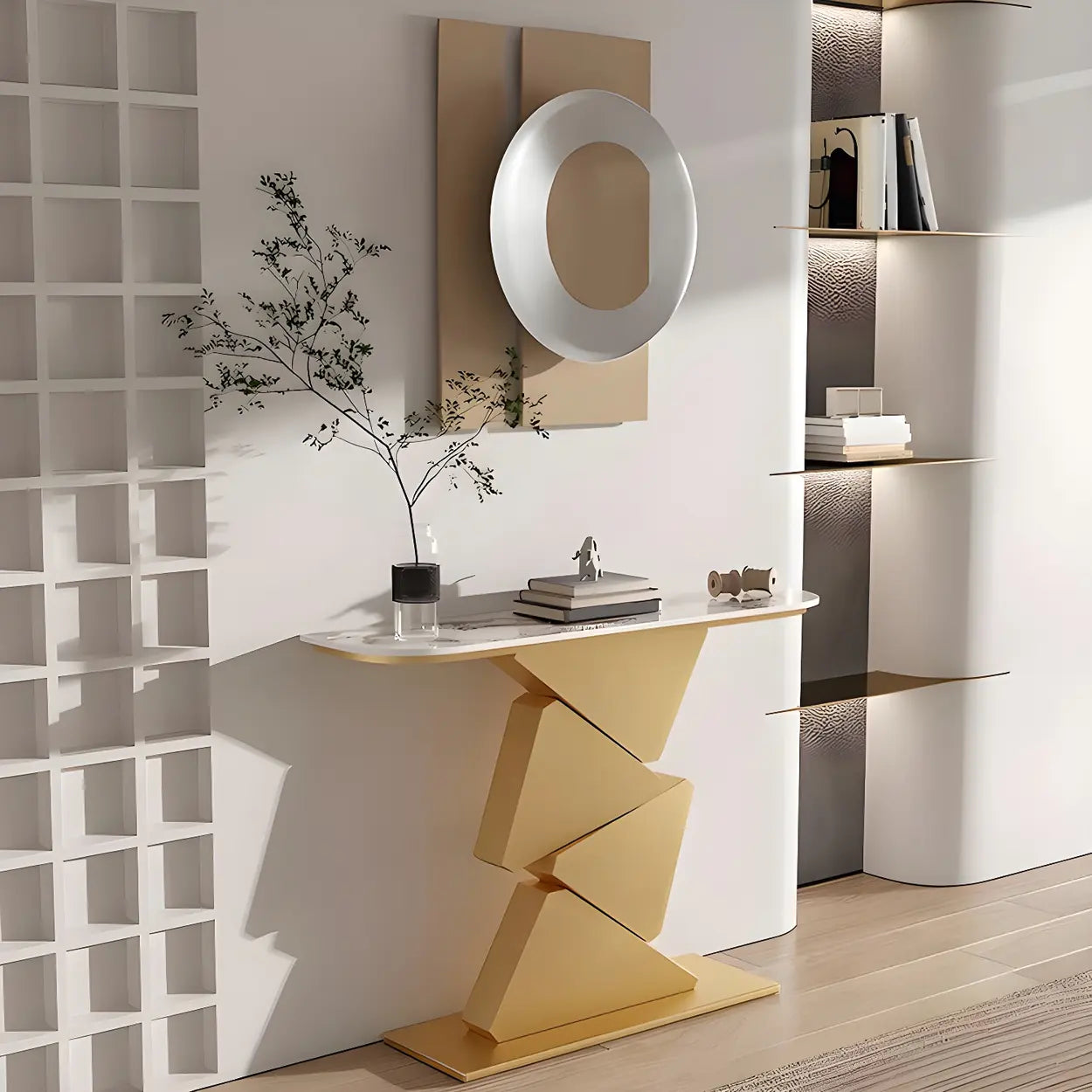 Half-Moon Gold Metal Hallway Console Table