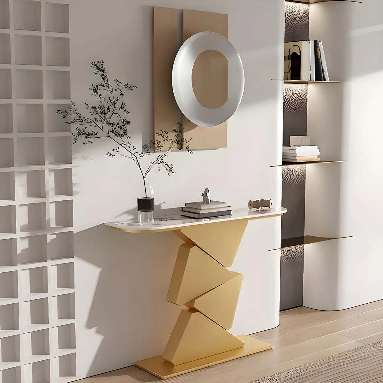 Half-Moon Gold Metal Hallway Console Table — Gold