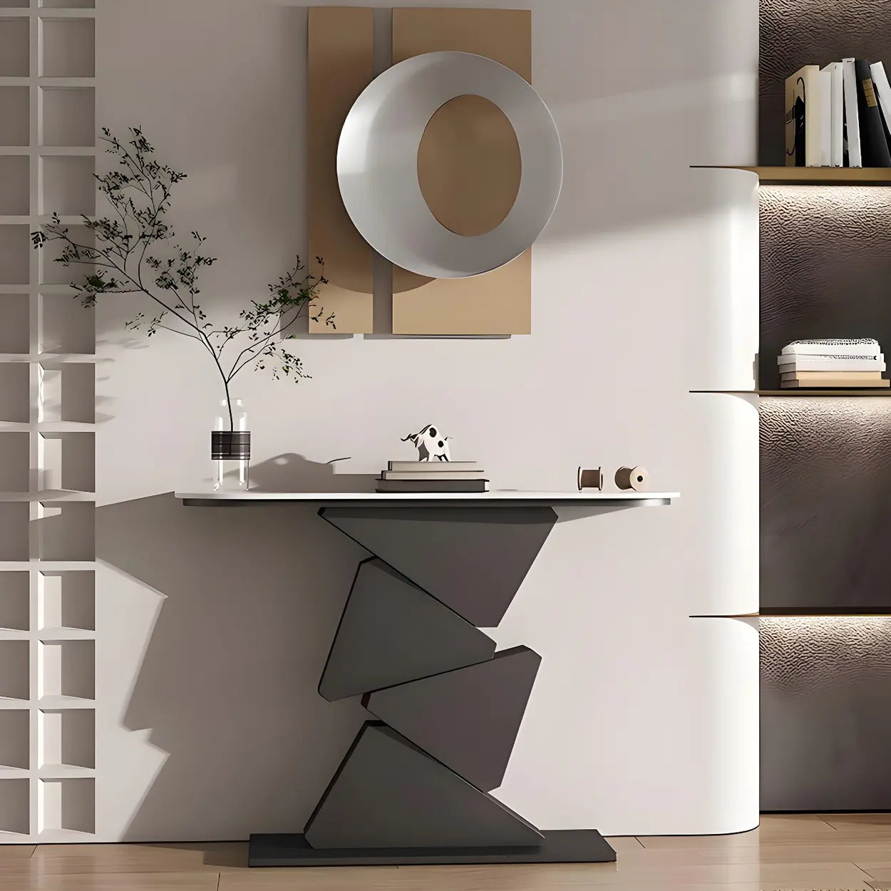 Half-Moon Gold Metal Hallway Console Table — Gold