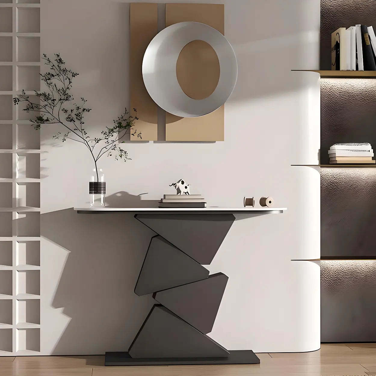 Half-Moon Gold Metal Hallway Console Table — Gold