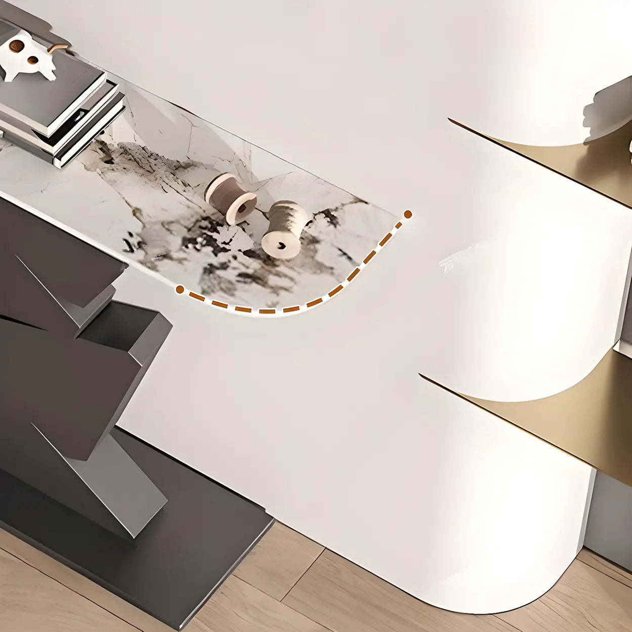 Half-Moon Gold Metal Hallway Console Table — Gold