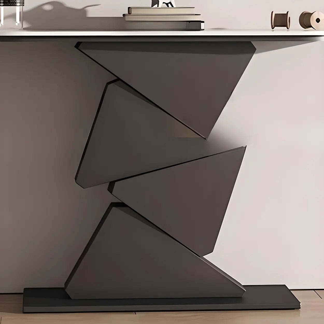 Half-Moon Gold Metal Hallway Console Table — Matte Black