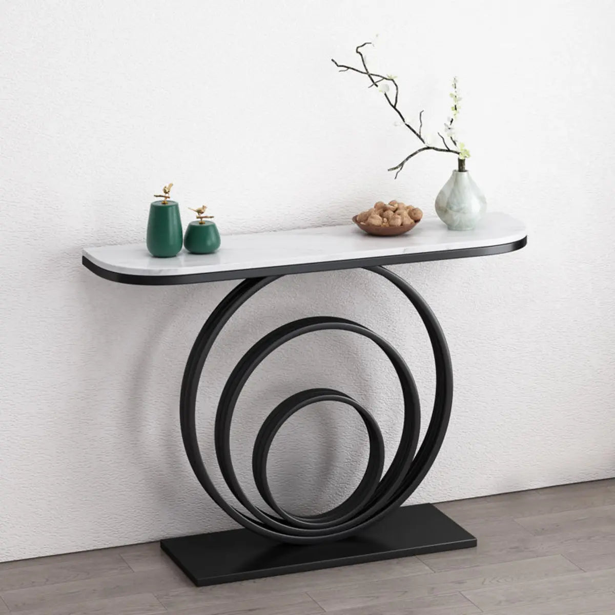 Half-Round Black Sintered Stone Console Table