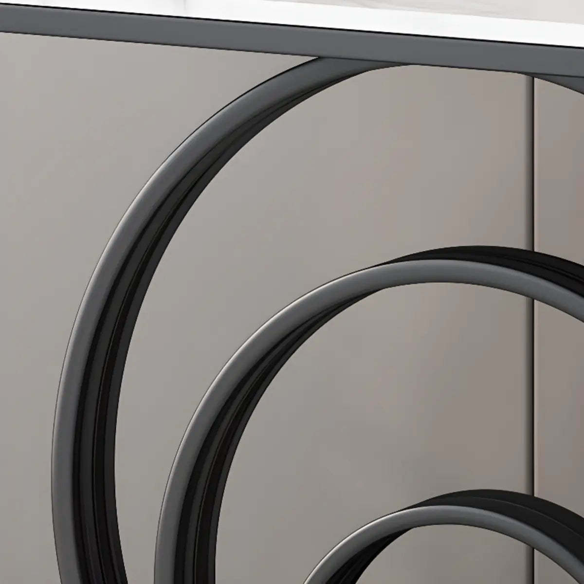 Half-Round Black Sintered Stone Console Table — Gold / Gray