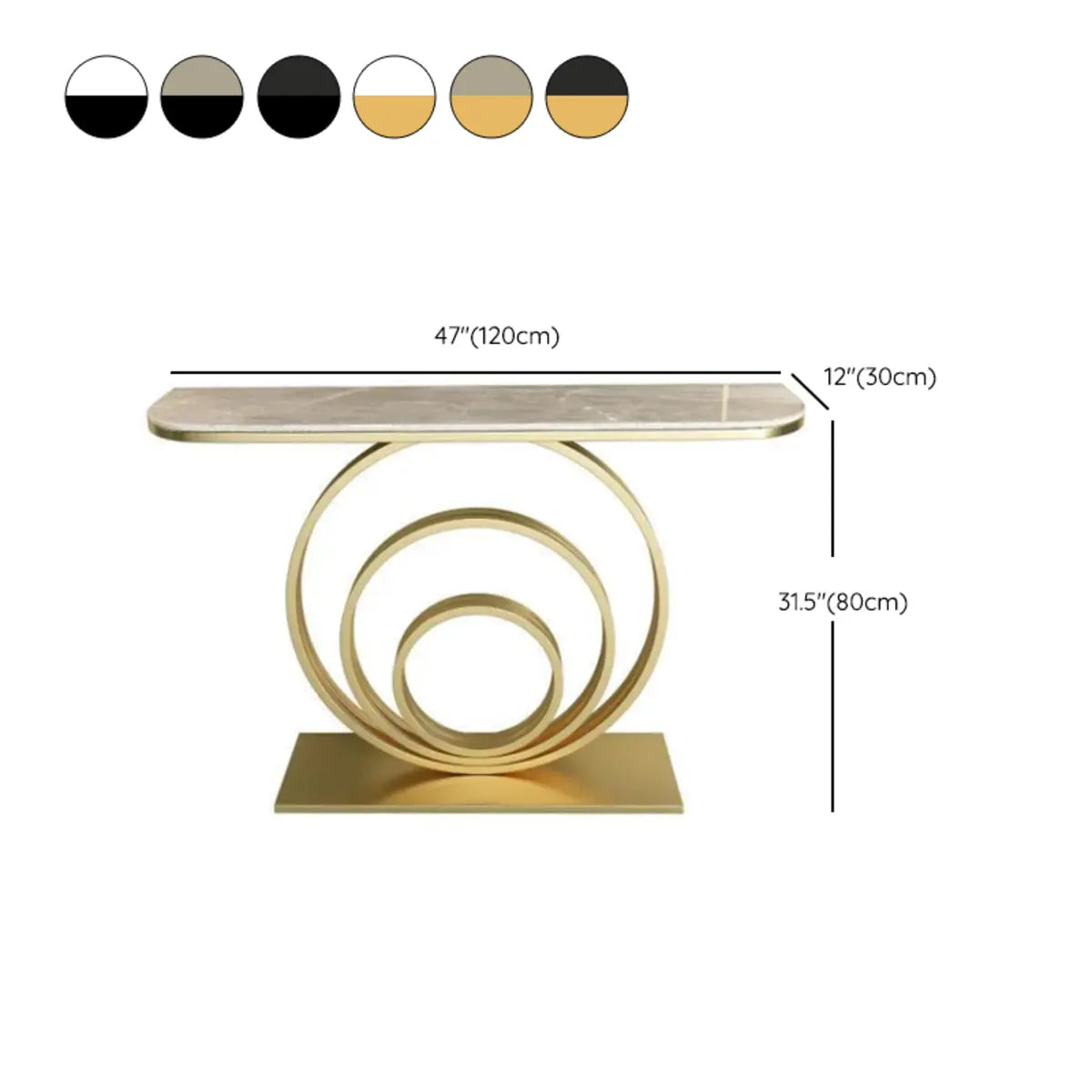 Half-Round Black Sintered Stone Console Table — Gold / Black/ Gold