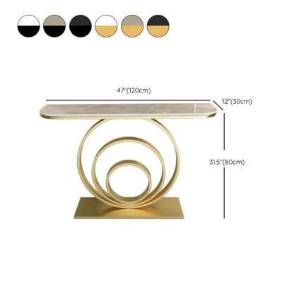 Half-Round Black Sintered Stone Console Table — Gold / Black/ Gold
