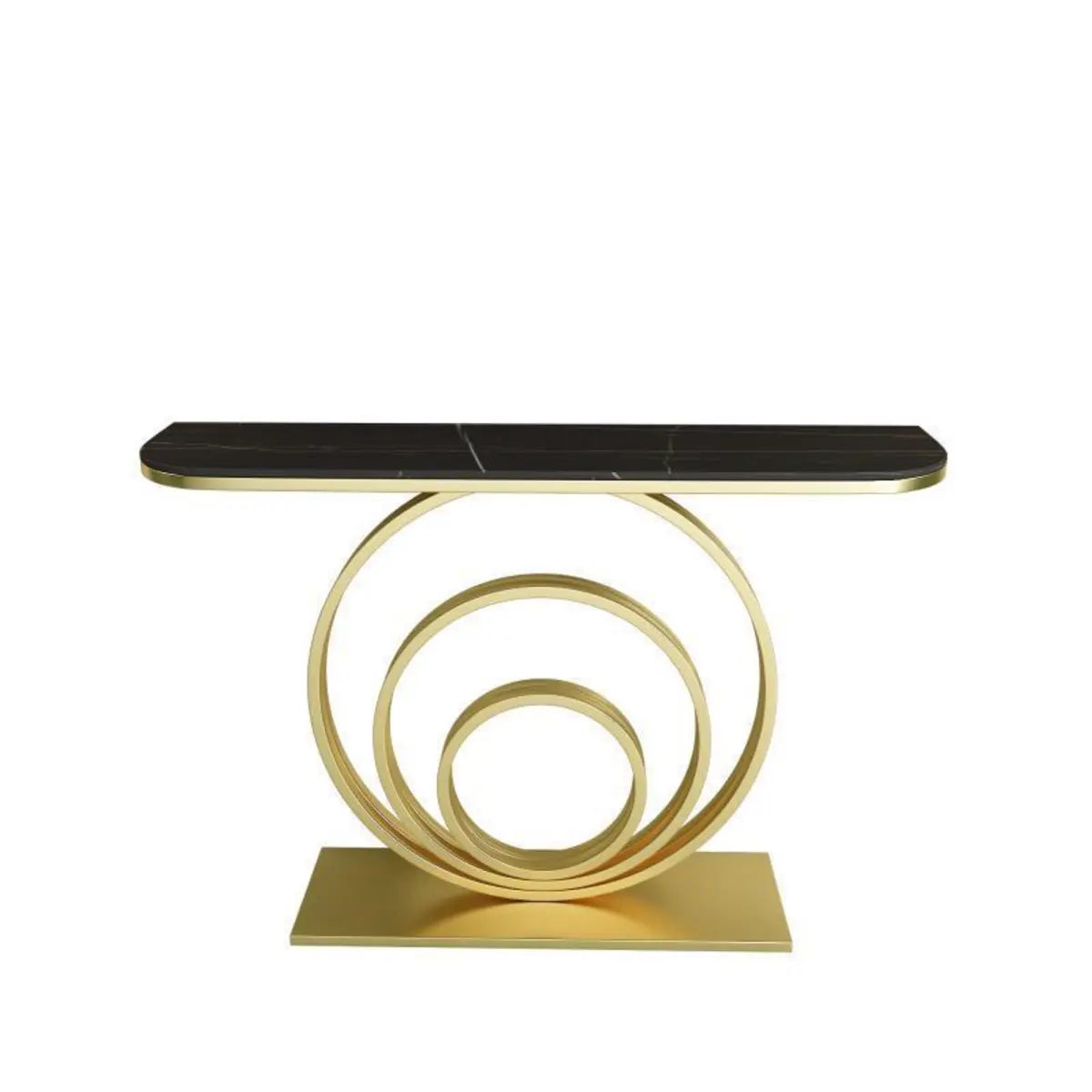 Half-Round Black Sintered Stone Console Table — Black / Gray