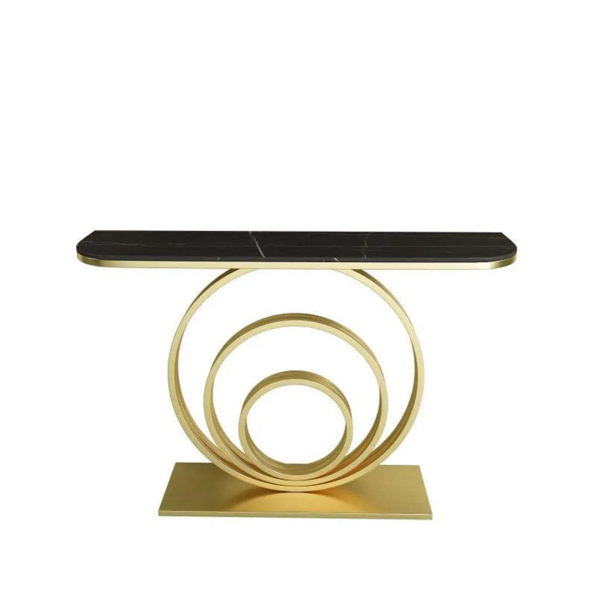 Half-Round Black Sintered Stone Console Table — Black / Gray
