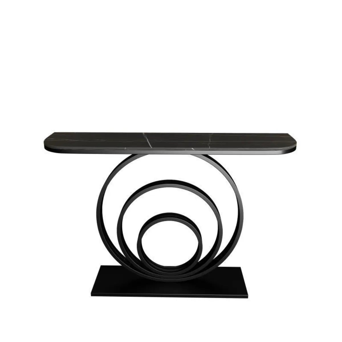 Half-Round Black Sintered Stone Console Table — Black / Black/ Gold