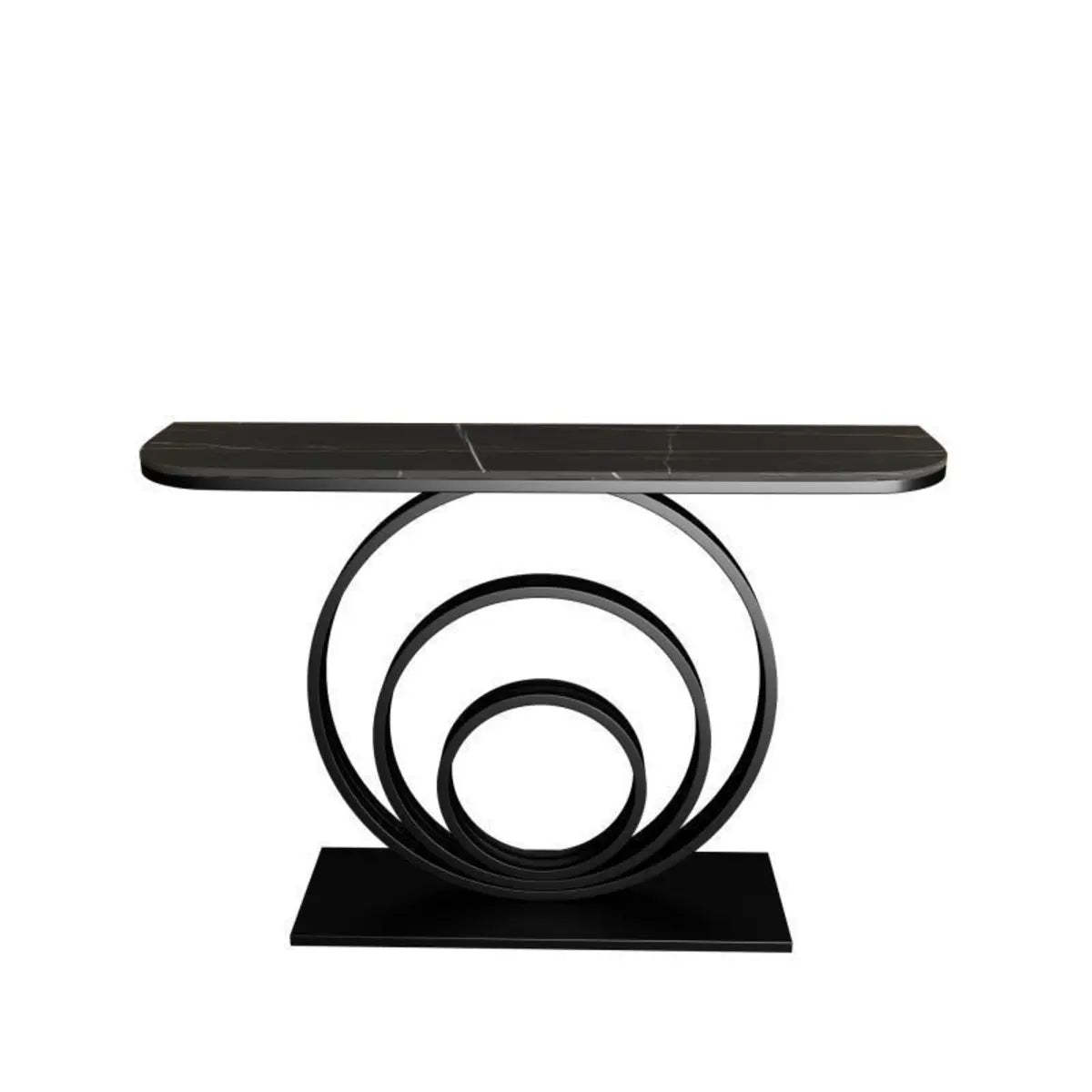 Half-Round Black Sintered Stone Console Table — Black / Black/ Gold
