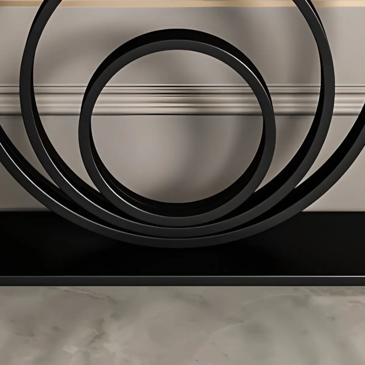 Half-Round Black Sintered Stone Console Table — Black / Gray