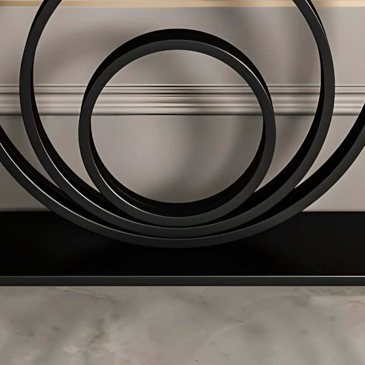 Half-Round Black Sintered Stone Console Table — Black / Gray