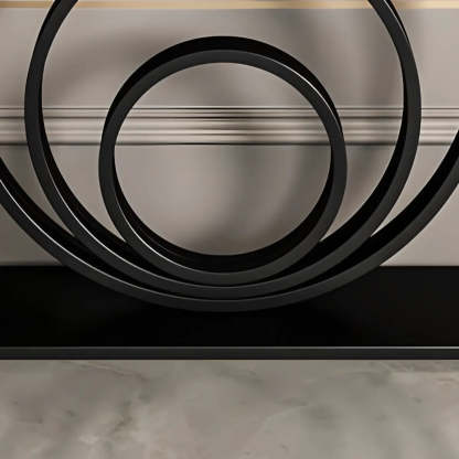 Half-Round Black Sintered Stone Console Table — Black / Gray