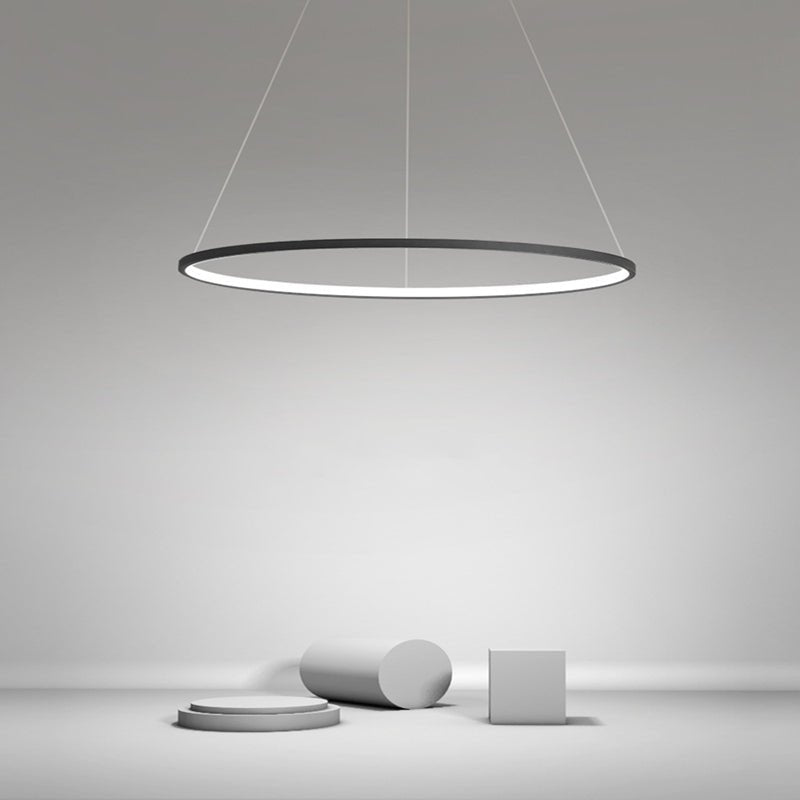 Brown contemporary circle linear chandeliers — 16" Diameter / Cool White (6000K) / Matte Black