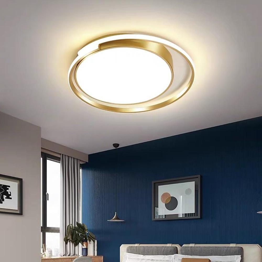 Black minimalist circular flush mount lighting — Brushed Gold