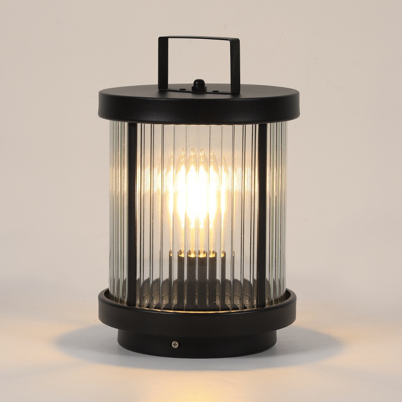 Striped Glass Cylindrical Portable Solar Lantern — Hardwired / Set of 2