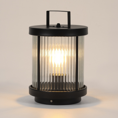 Striped Glass Cylindrical Portable Solar Lantern — Hardwired / Set of 2