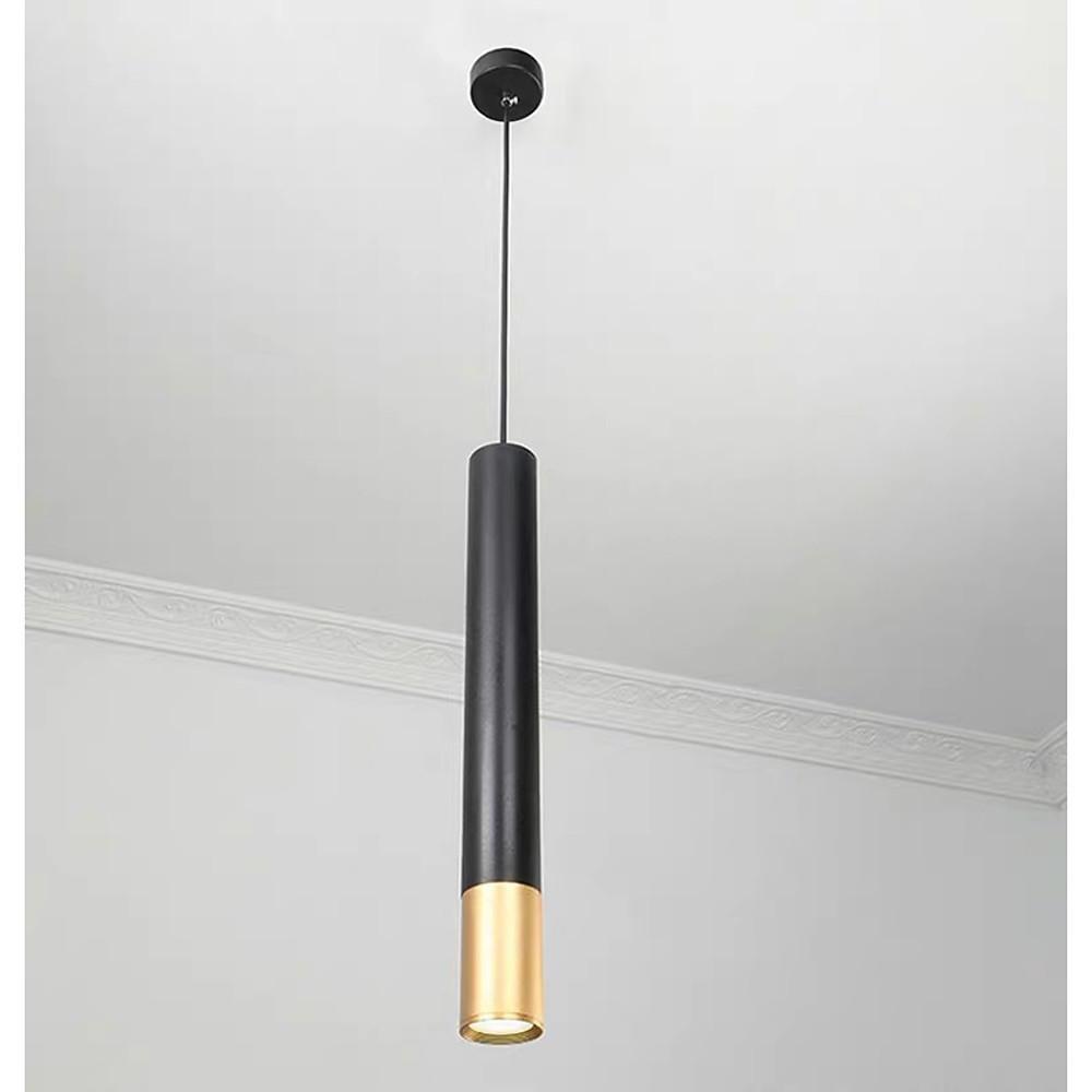 Elongated Cylinder Black and Gold Metal Shade LED Modern Pendant Light Island Hanging Lights-Lighom