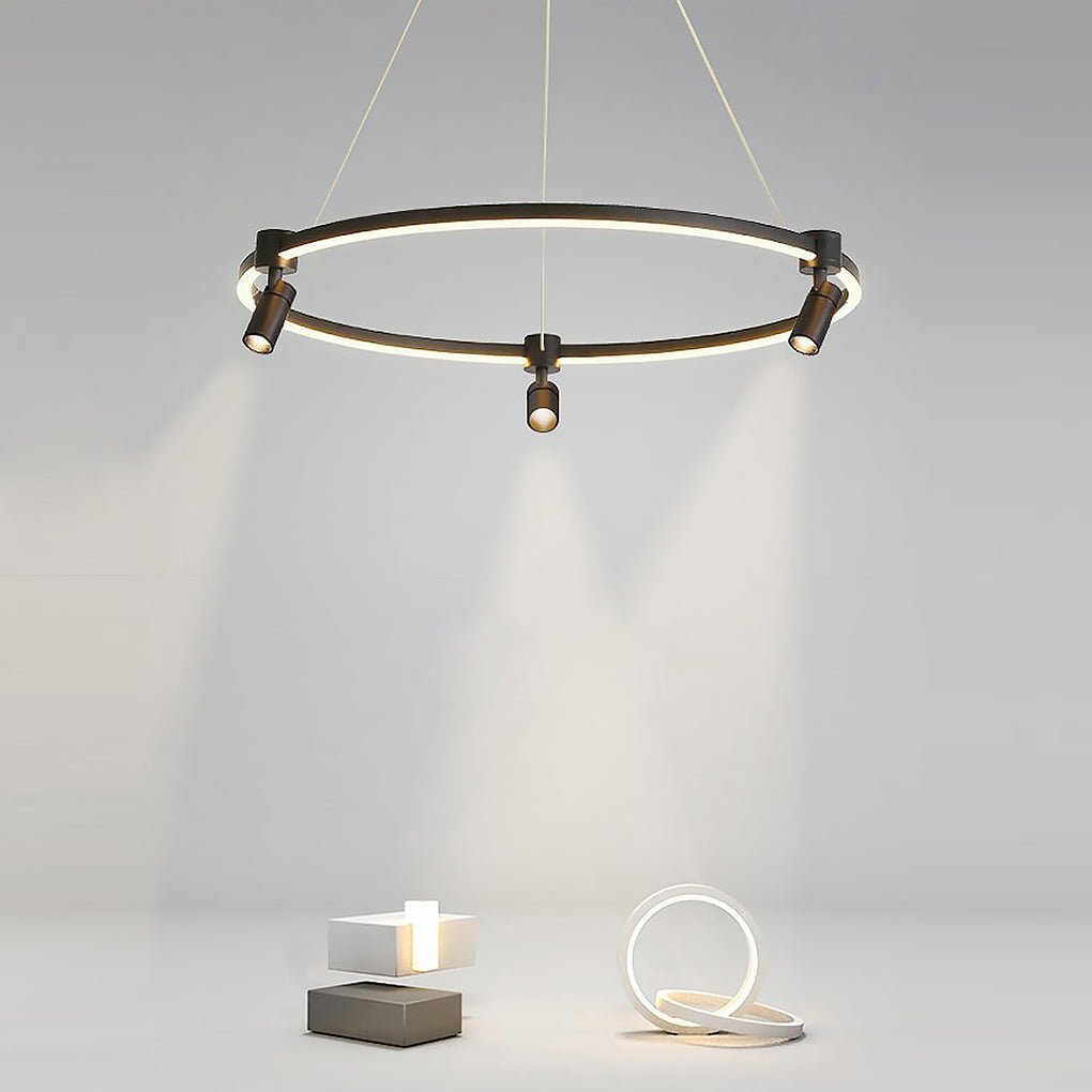 Heads Spotlight Circle Linear LED Chandelier Ceiling Lights with Remote Control-Lighom
