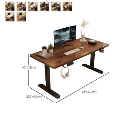 Height-Adjustable Walnut Wood T-Shape Standing Desk — Without Chairs / Walnut/ Black