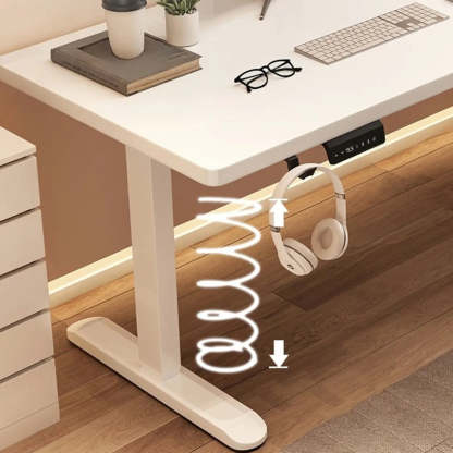 Height-Adjustable Walnut Wood T-Shape Standing Desk — Without Chairs / White-Black
