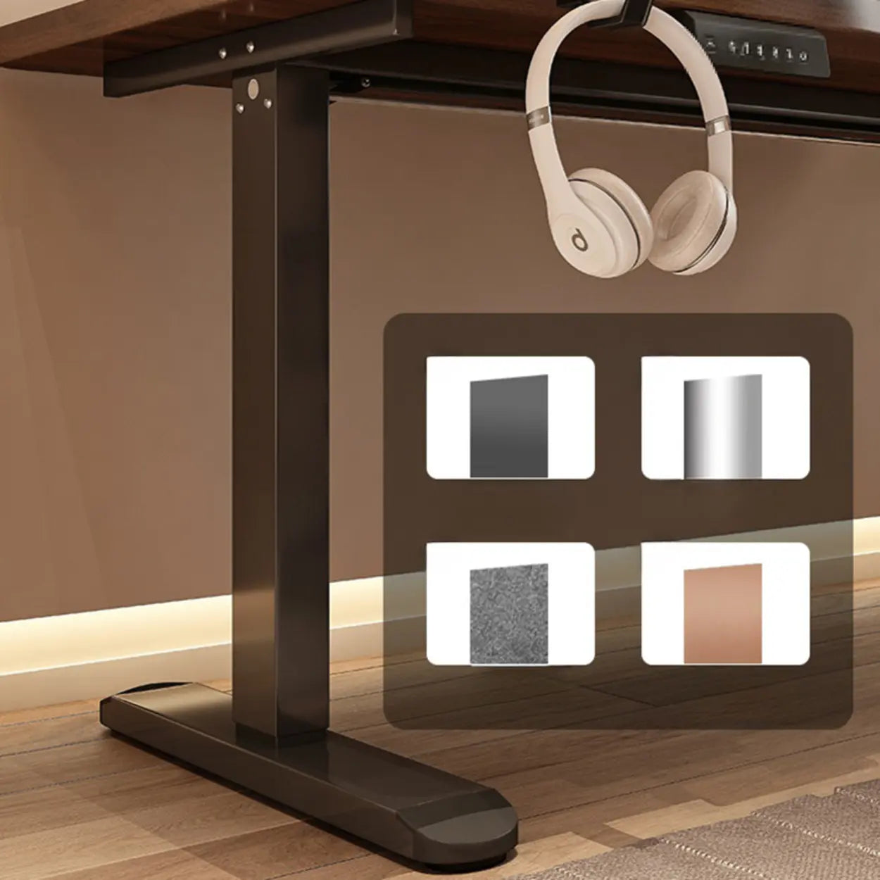 Height-Adjustable Walnut Wood T-Shape Standing Desk — Without Chairs / Wood-Black