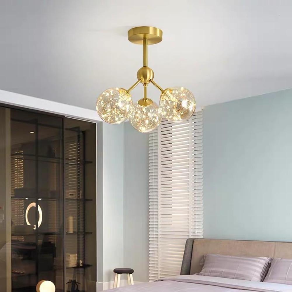 3-Globe Copper Glass LED Semi Flush Mount Ceiling Light