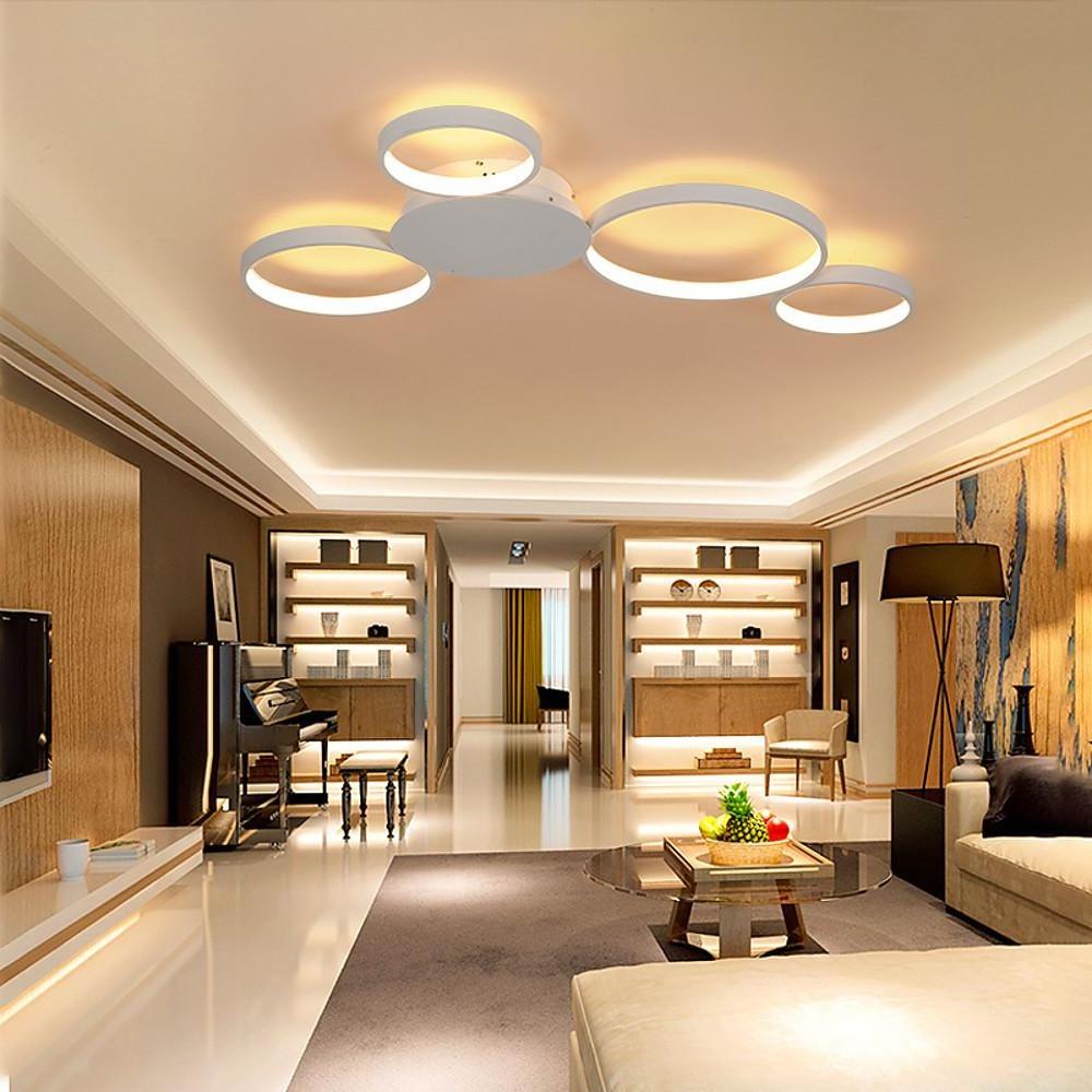 Modern 4-circle semi-flush mount light in synthetic — Warm White (3000K) / Coffee