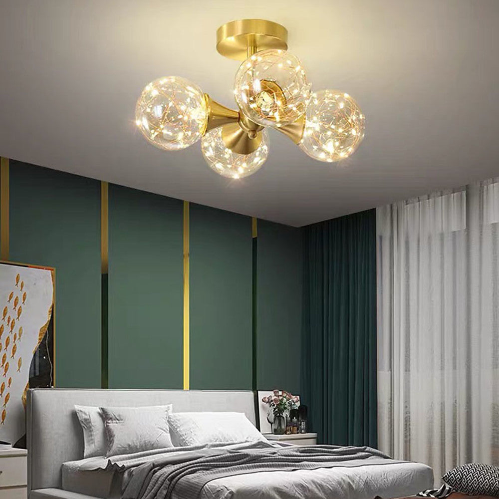 Four-Globe Copper Glass LED Flush Mount Light
