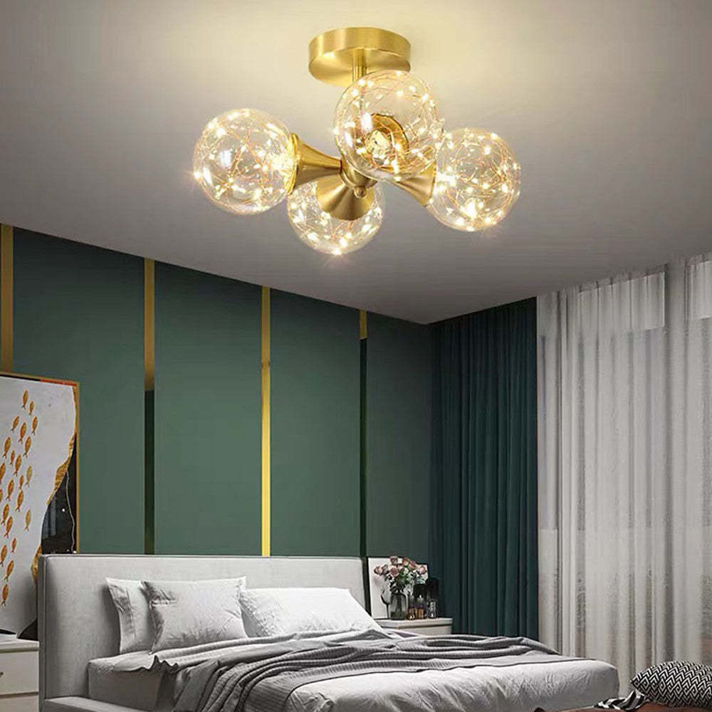Four-Globe Copper Glass LED Flush Mount Light