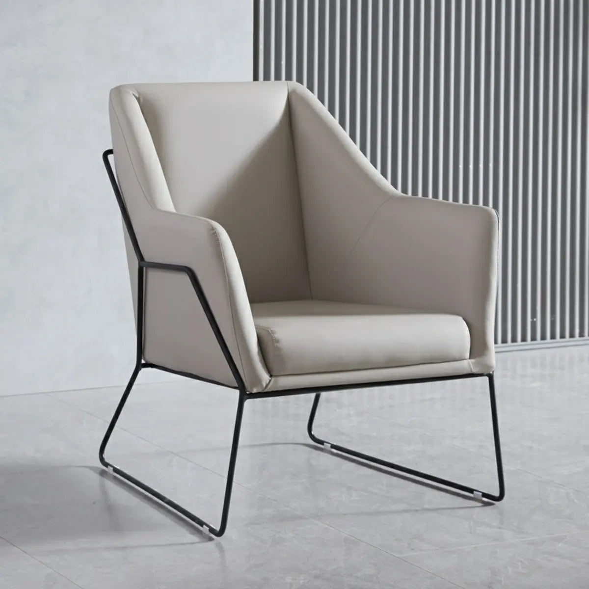 High-Back Leather Sloped Arm Sled Chair — Brown / Leather