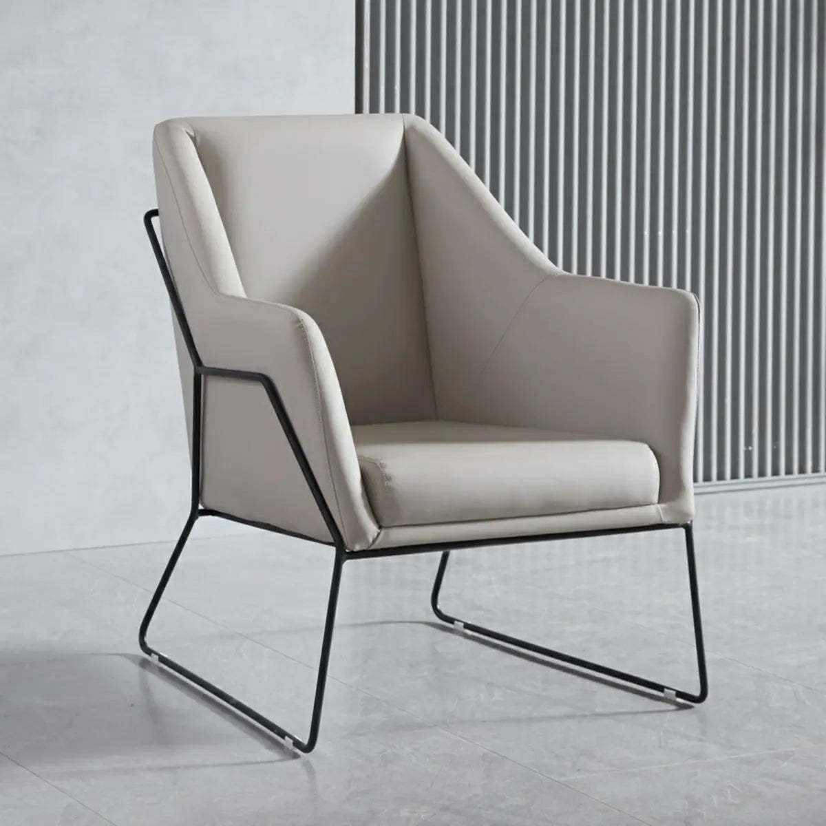 High-Back Leather Sloped Arm Sled Chair — Brown / Leather