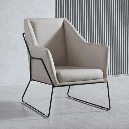 High-Back Leather Sloped Arm Sled Chair — Brown / Leather