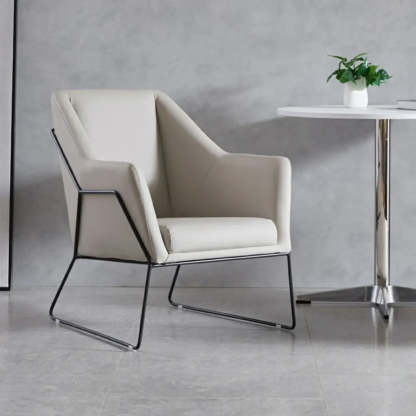 High-Back Leather Sloped Arm Sled Chair — Green / Linen