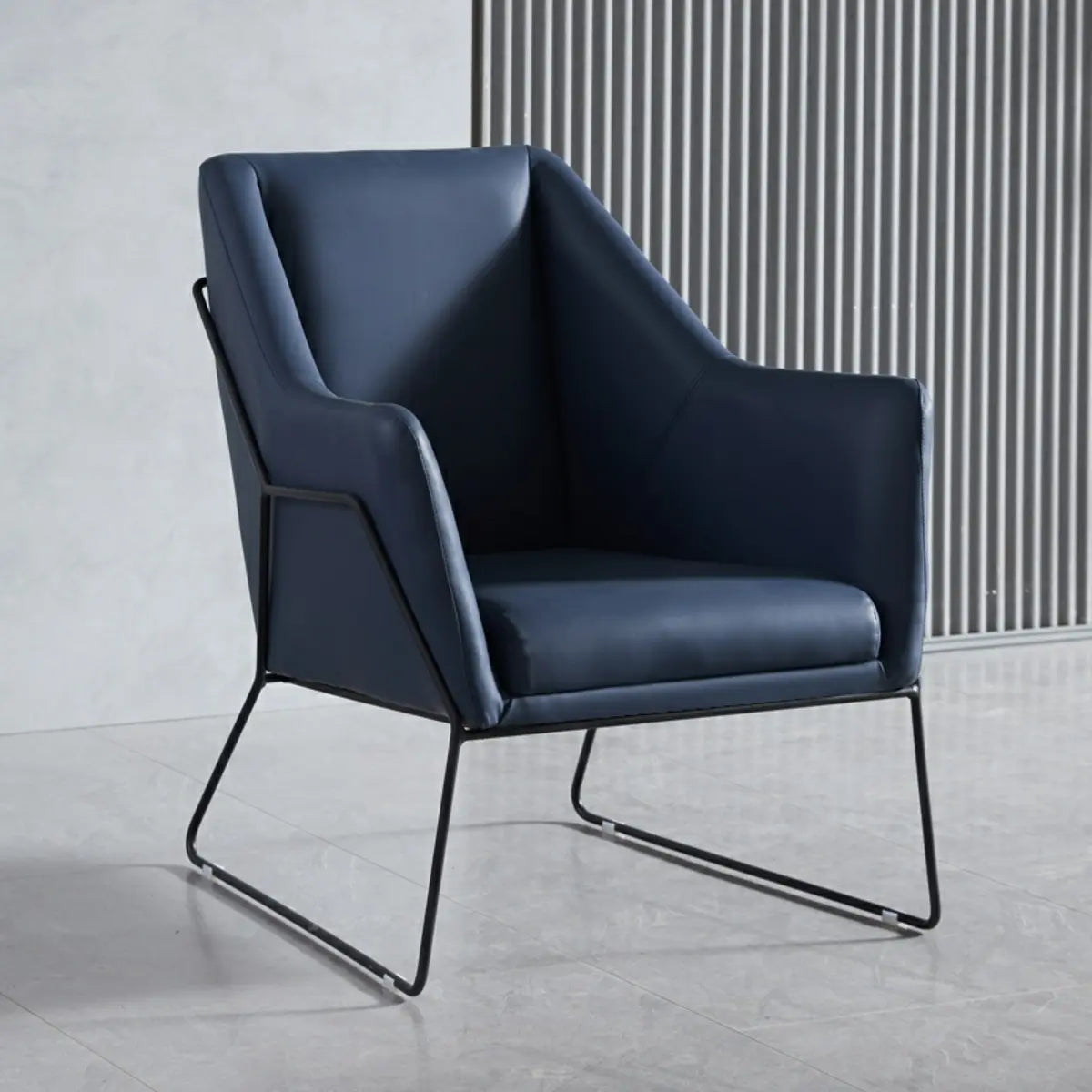 High-Back Leather Sloped Arm Sled Chair — Light Gray / Leather