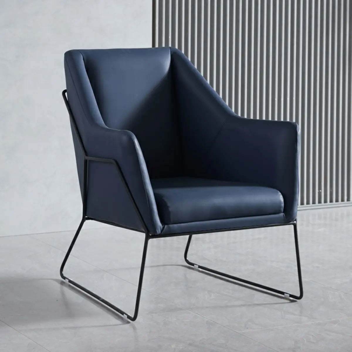 High-Back Leather Sloped Arm Sled Chair — Light Gray / Leather