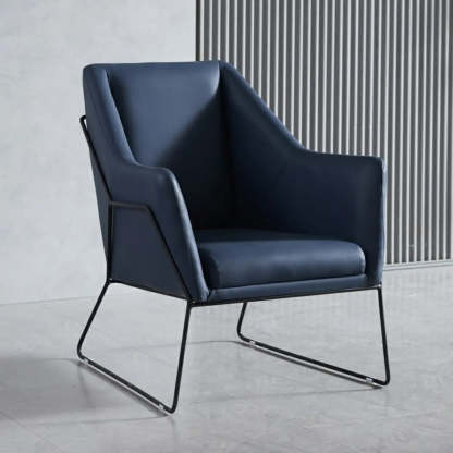 High-Back Leather Sloped Arm Sled Chair — Light Gray / Leather