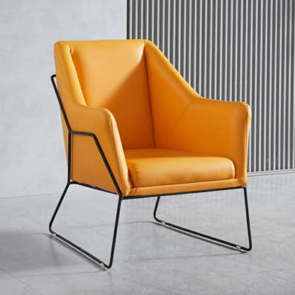 High-Back Leather Sloped Arm Sled Chair — Yellow / Linen