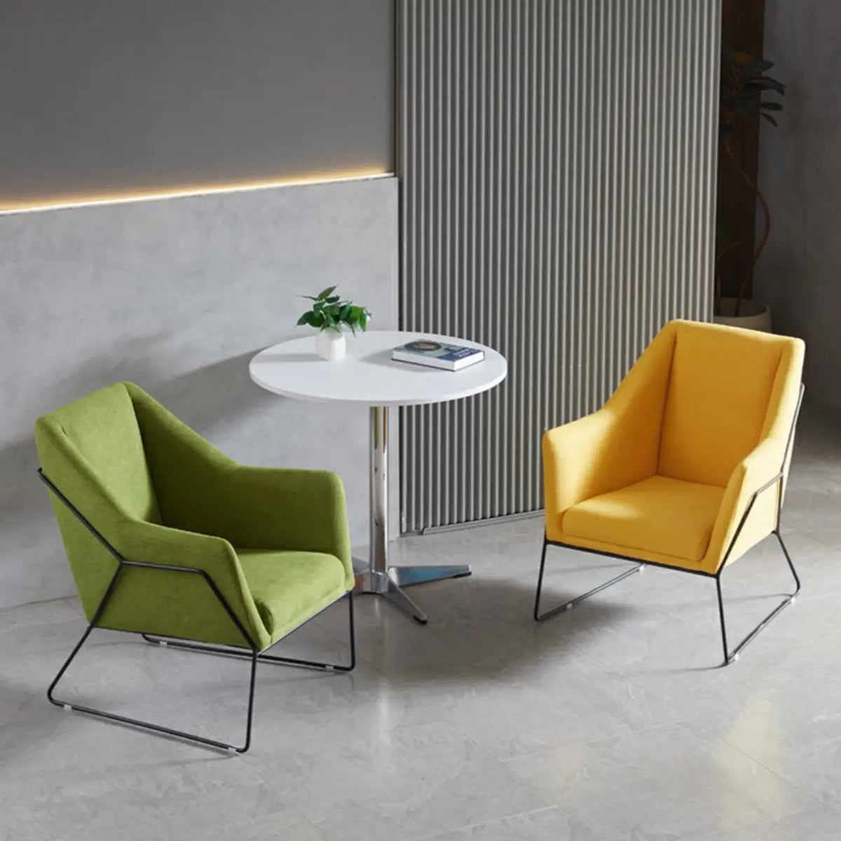 High-Back Leather Sloped Arm Sled Chair — Yellow / Leather