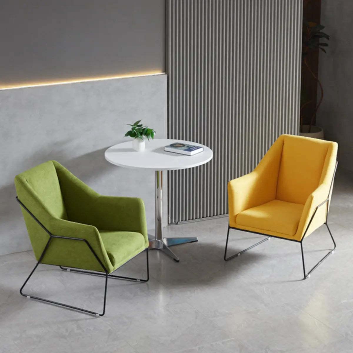 High-Back Leather Sloped Arm Sled Chair — Yellow / Leather