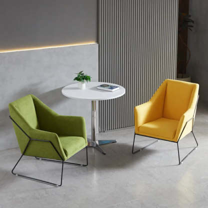 High-Back Leather Sloped Arm Sled Chair — Yellow / Leather